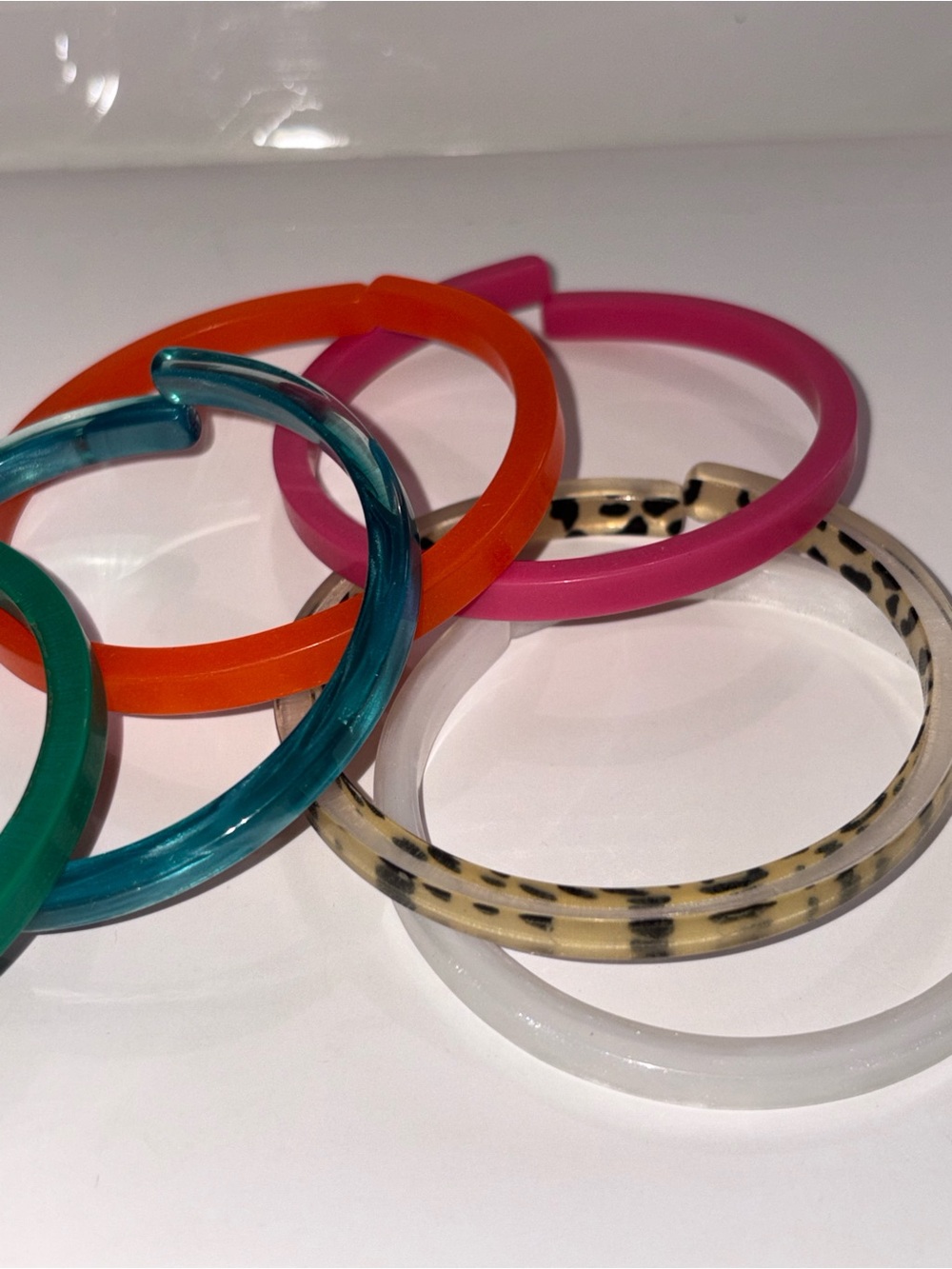 Plunder Colorful Resin Bangle Set — Pink, Orange, Teal, Green, Ivory, Clear